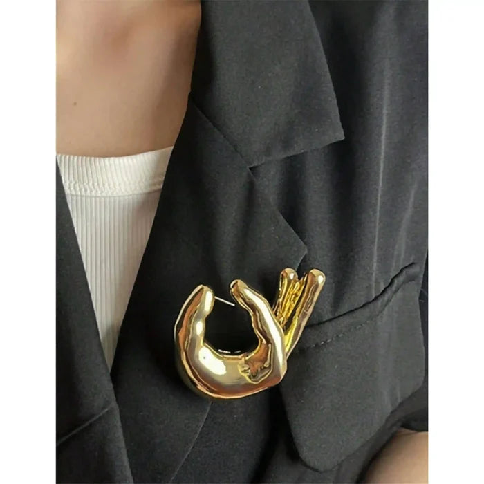 OK Hand Gesture Metal Brooch
