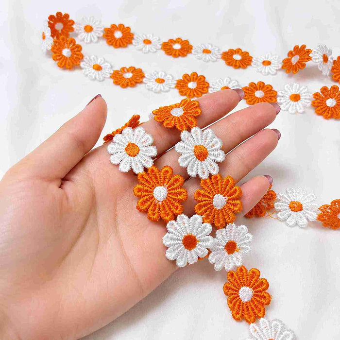 Orange & White Daisy Floral Lace
