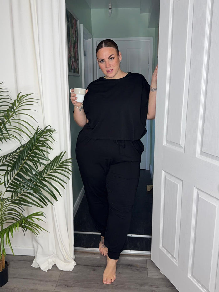 Organic Cotton PJ Boxy Tee - Plain Black