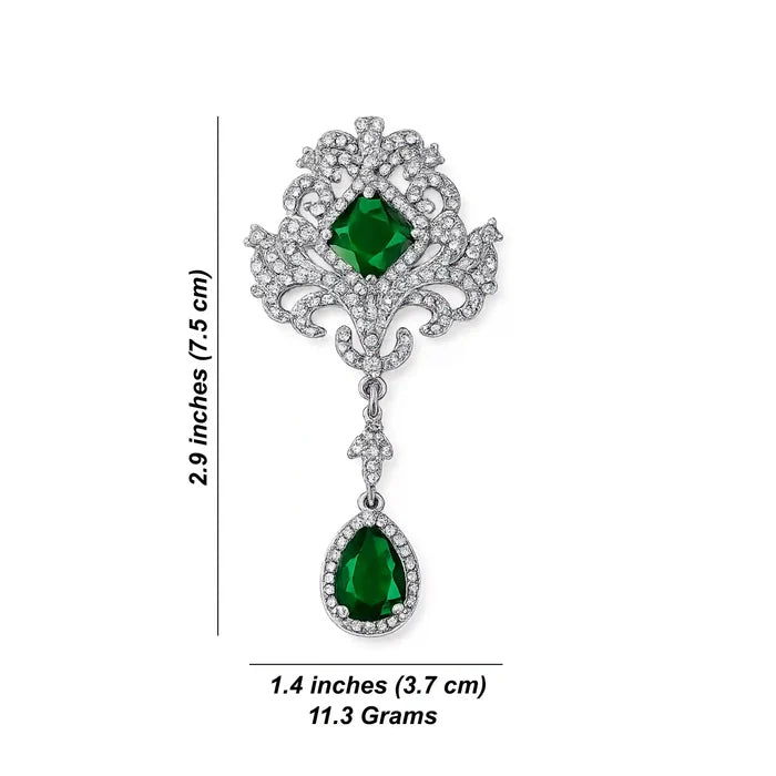Ornate Emerald Dangle Brooch
