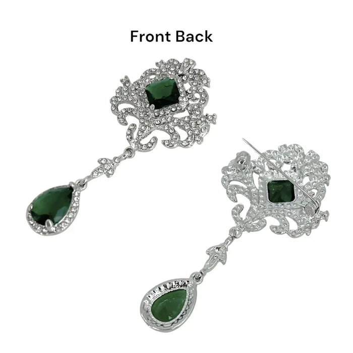 Ornate Emerald Dangle Brooch