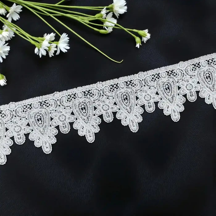 Ornate Paisley Floral White Lace | Width 9.9cm (3.9 inches) 99mm | SKU-FML-19