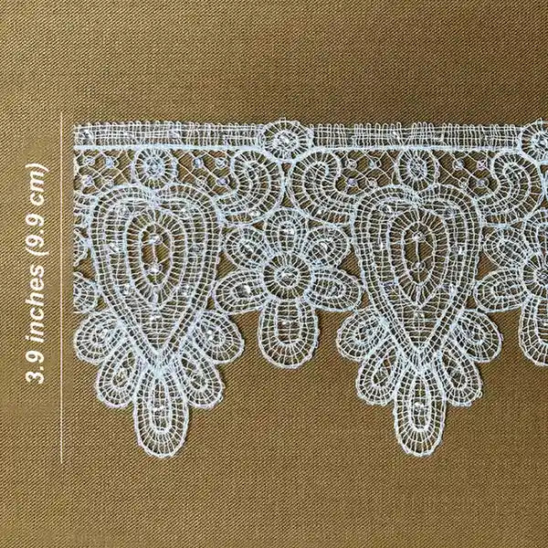 Ornate Paisley Floral White Lace | Width 9.9cm (3.9 inches) 99mm | SKU-FML-19