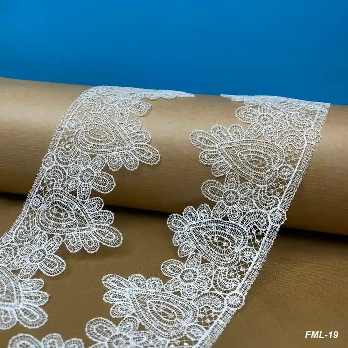 Ornate Paisley Floral White Lace | Width 9.9cm (3.9 inches) 99mm | SKU-FML-19