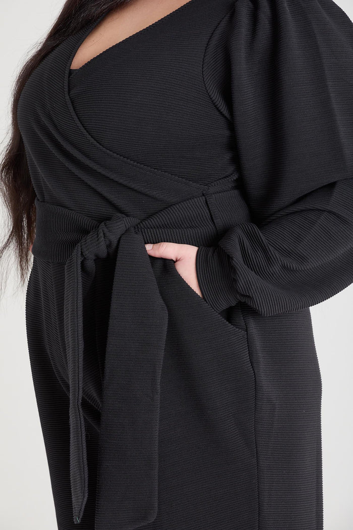 Ottoman Long Sleeve Wrap Jumpsuit - Black