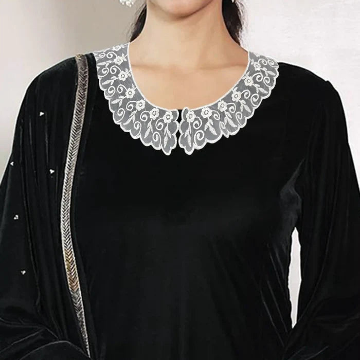 Pair Of Organza Floral Style Collar Neckline Patch