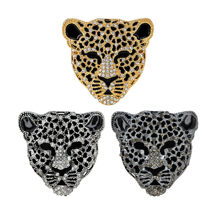 Panther Leopard Head Rhinestone Brooch