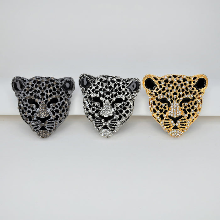 Panther Leopard Head Rhinestone Brooch