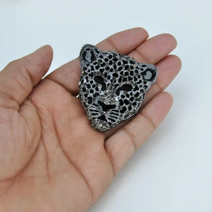Panther Leopard Head Rhinestone Brooch