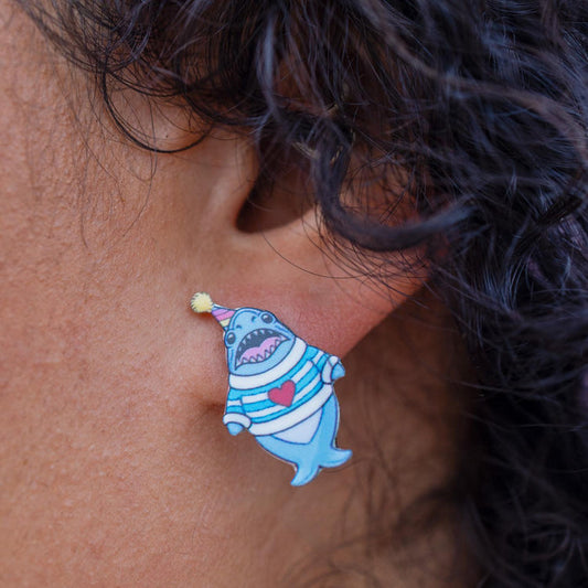 Party Chompy Shark Earrings - Silver