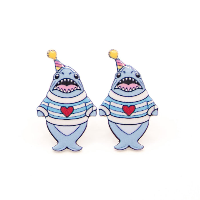 Party Chompy Shark Earrings - Silver