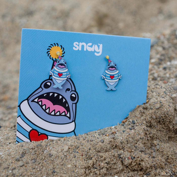 Party Chompy Shark Earrings - Silver
