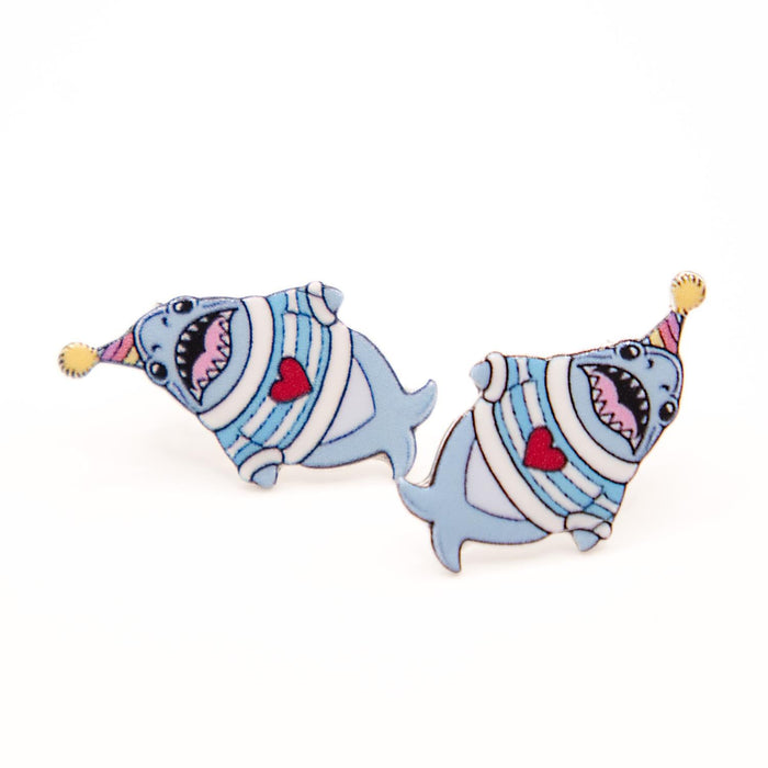 Party Chompy Shark Earrings - Silver