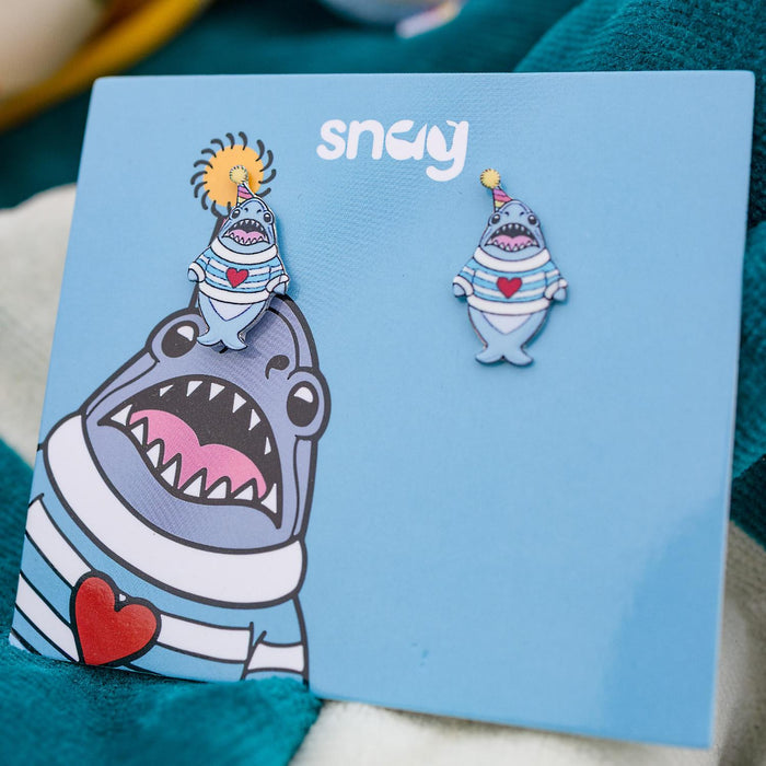 Party Chompy Shark Earrings - Silver