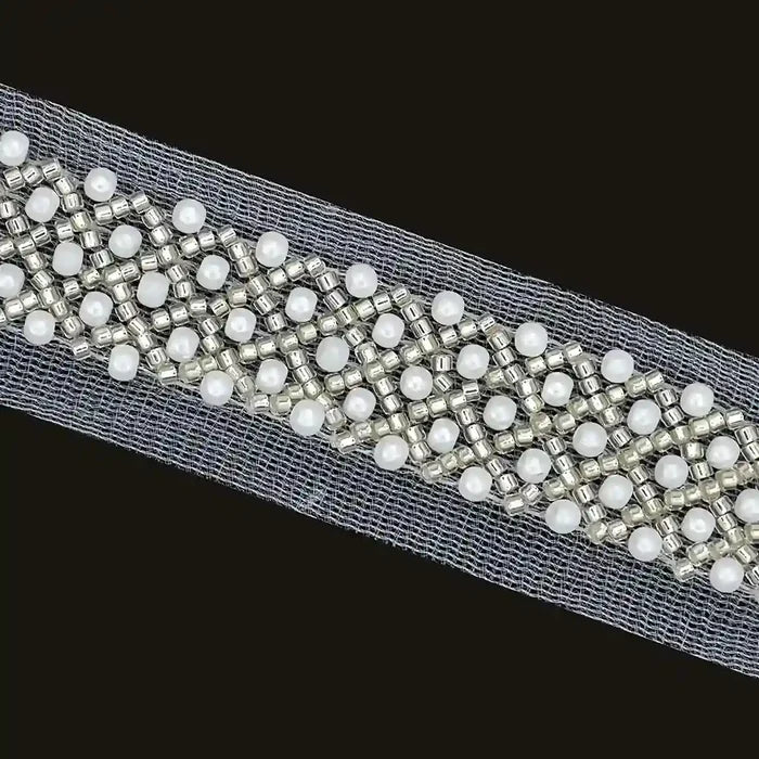 Pearl and Silver Beaded Netting Trim