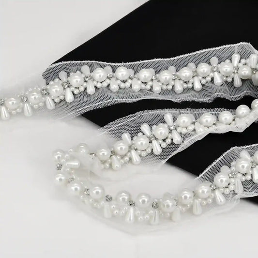 Pearl Cluster Lace Trim on Soft Net