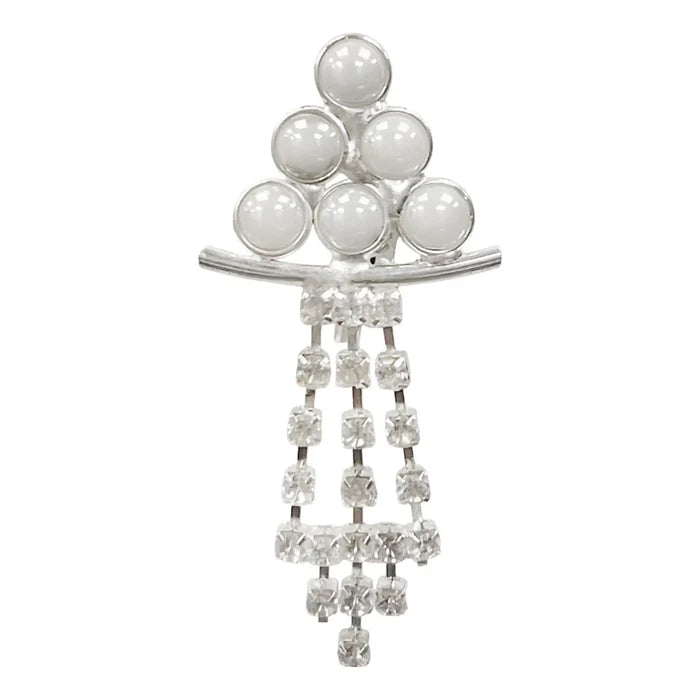 Elegant Pearl & Rhinestone Brooch for Saree, Blazer, Kurti, Dress, Hijab & More with dangling crystals