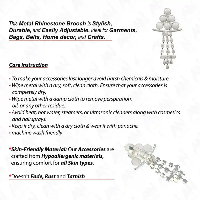 Stylish Metal Pearl & Rhinestone Brooch for Saree, Blazer, Kurti, Dress, Hijab & More with adjustable design