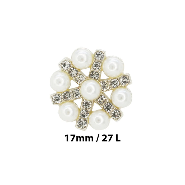 Pearl Rhinestone Silver Buttons | 17mm(27L)