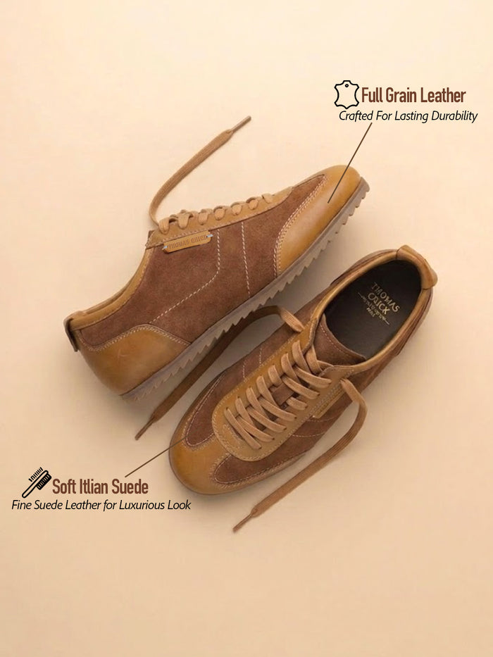 Pickton Tan Suede Sneakers | Premium European  Styling Lace-Up Shoes |TC-2647TN