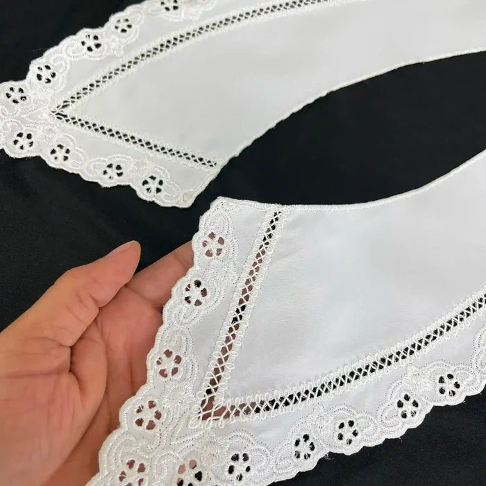 Vintage style Pilgrim Flower Peter Pan collar with ornate floral stitching and smooth curved hem