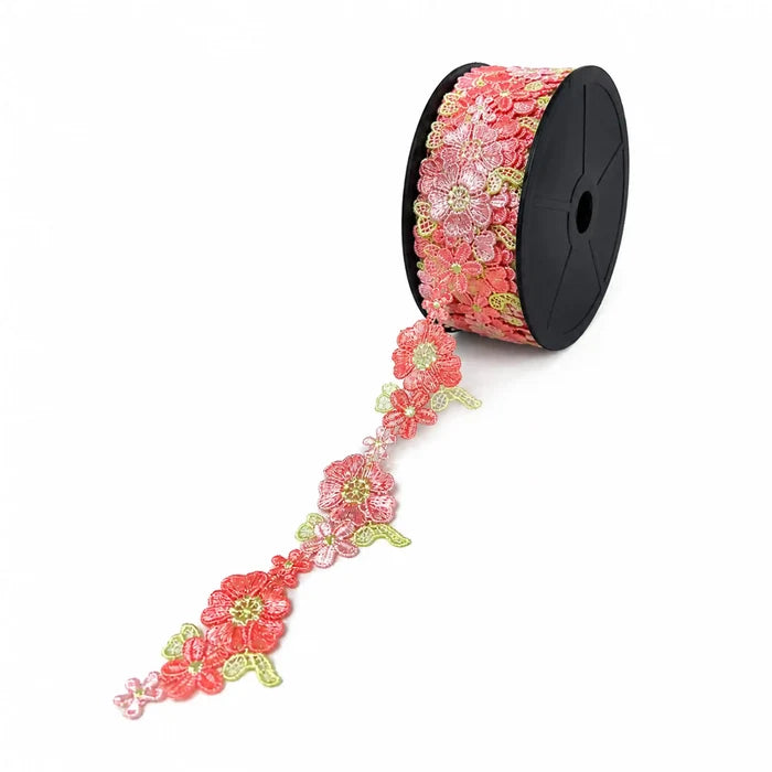 Pink Floral Embroidered Lace