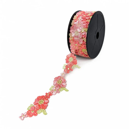 Pink Floral Embroidered Lace