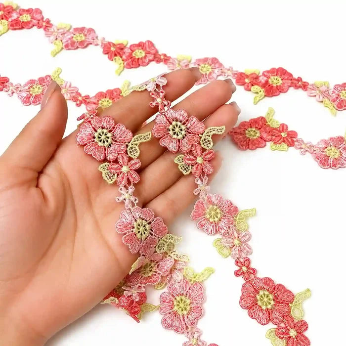 Pink Floral Embroidered Lace