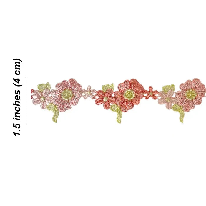Pink Floral Embroidered Lace