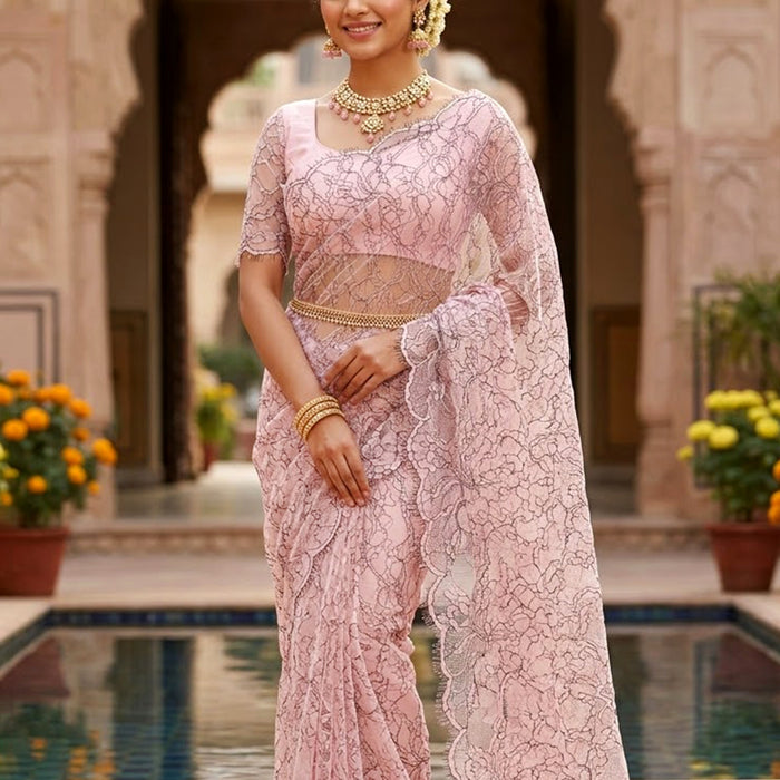 Pink French Leavers Lace Style fabric | 60 inches