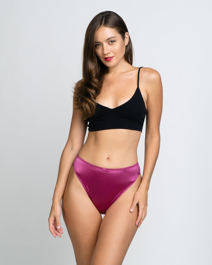 Purple berry bikini panties with lace-trim waistband and smooth, contoured fit