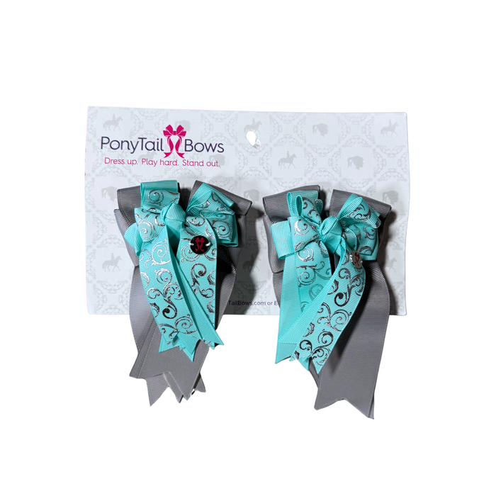 PonyTail Bows - Aqua Scroll