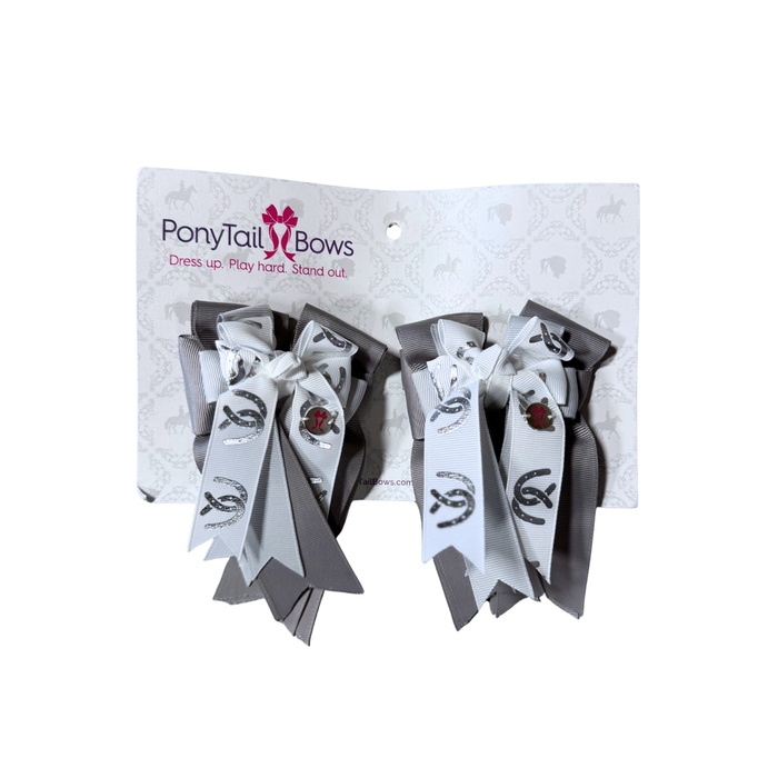 PonyTail Bows - Silver Horseshoe