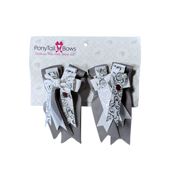 PonyTail Bows - Silver Scroll