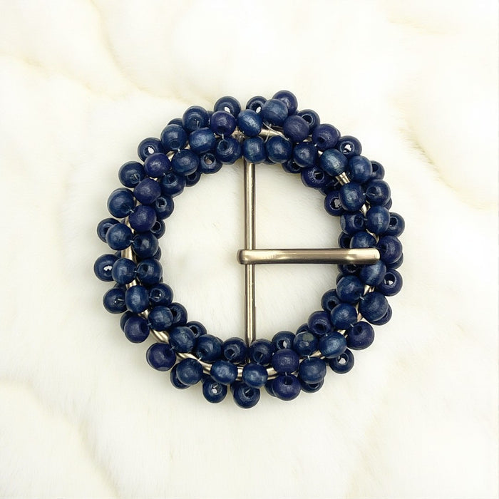 Prong  Cream Wooden Beaded  raffia Circle Buckle