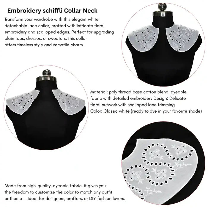 Embroidered Puritan neck collar for women garments and sophisticated layering