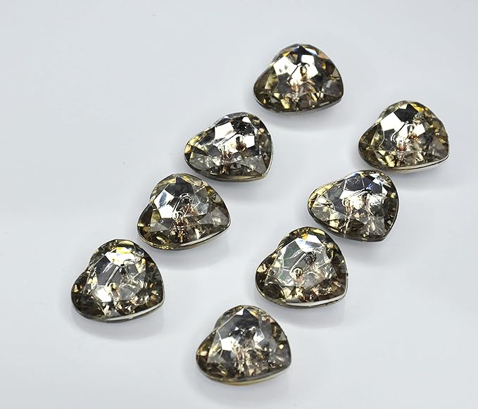 Radiant Dark Smoky Crystal Heart-Shaped Acrylic Buttons