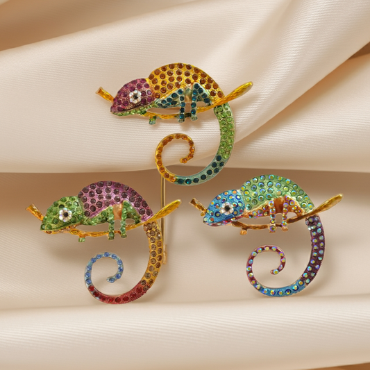 Rainbow Chameleon Brooch Pin