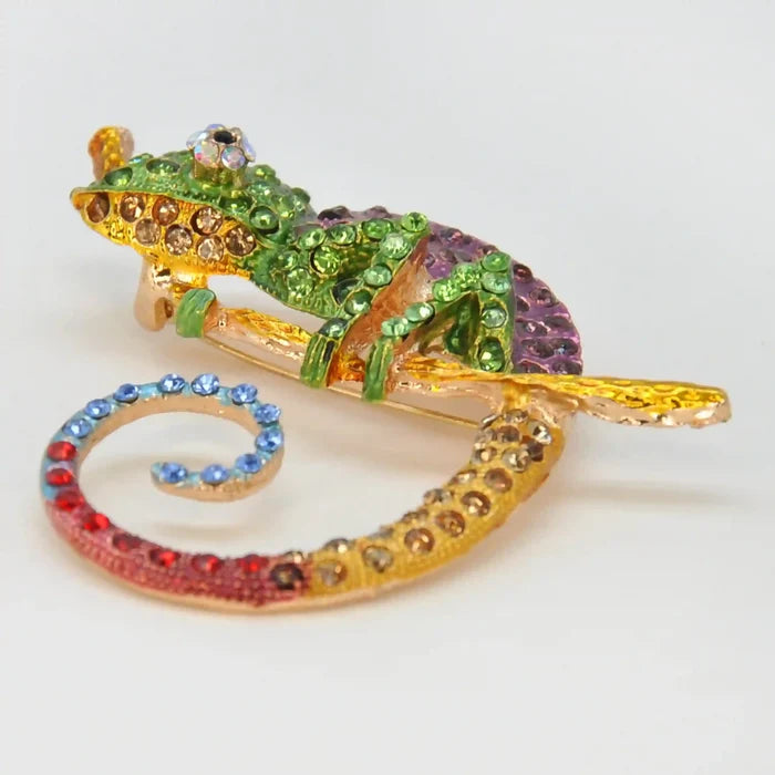 Rainbow Chameleon Brooch Pin