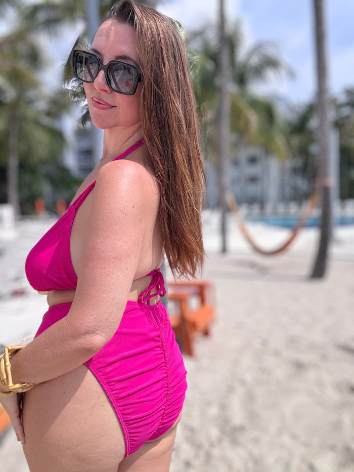 Raspberry Rib High Waist Bikini Bottom