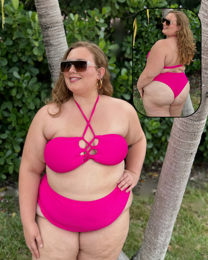 Raspberry Rib High Waist Cheeky Bikini Bottom