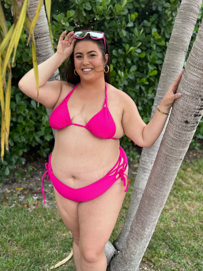 Raspberry Rib Triangle Bikini Top