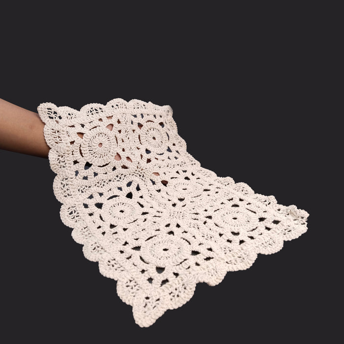 Rectangular Floral Design Crochet Cotton Sew Patch