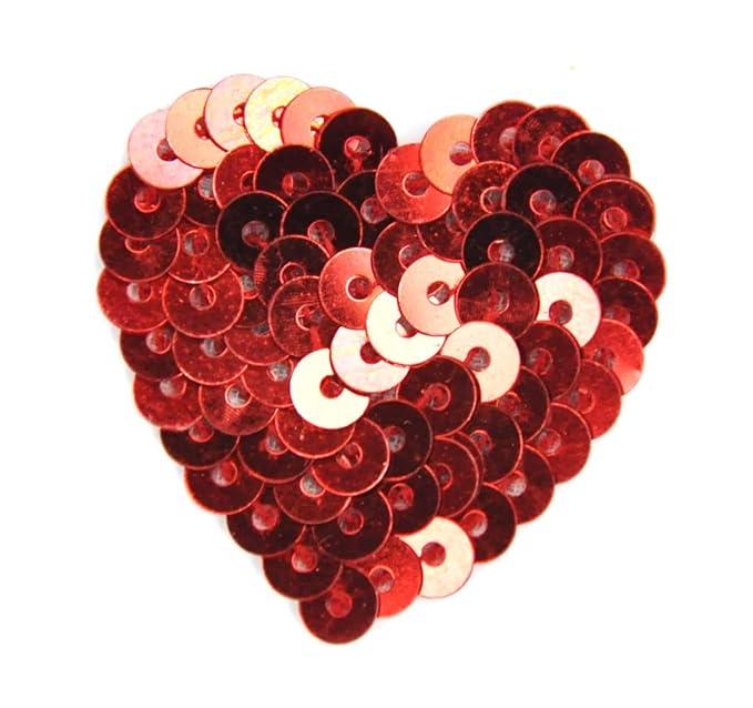 Red Sequin Heart Sew Patch | 4 Pieces