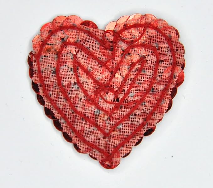 Red Sequin Heart Sew Patch | 4 Pieces