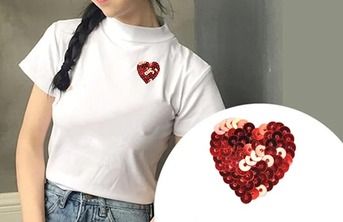 Red Sequin Heart Sew Patch | 4 Pieces