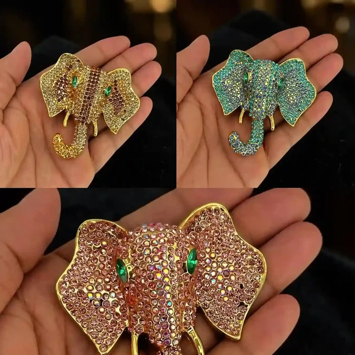 Rhinestone Elephant Brooch