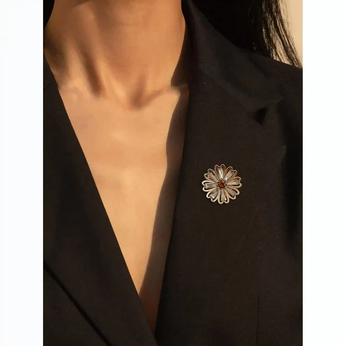 Rhinestone Floral Brooch Pin