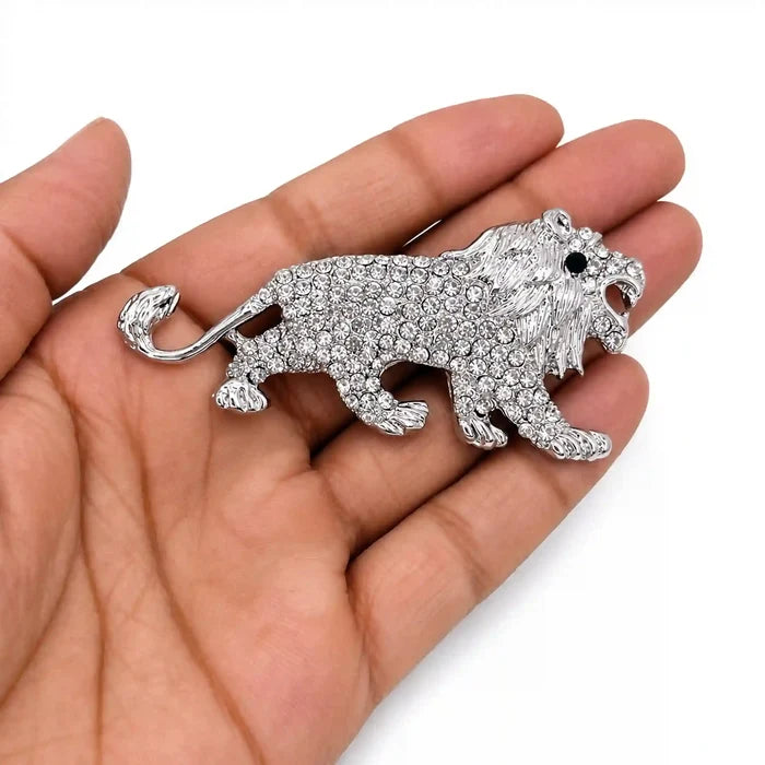 Rhinestone Lion Brooch
