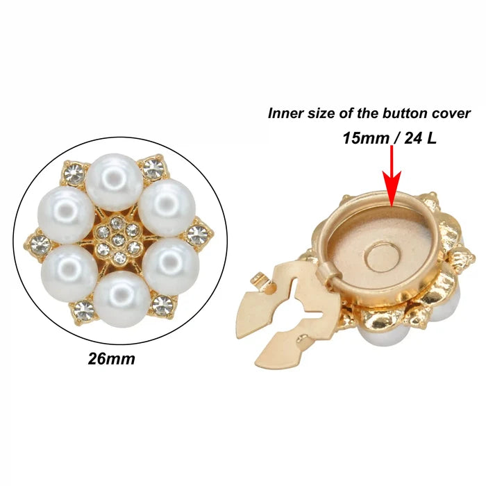 Rhinestone Pearl Cluster Button Covers | 26mm(41L)